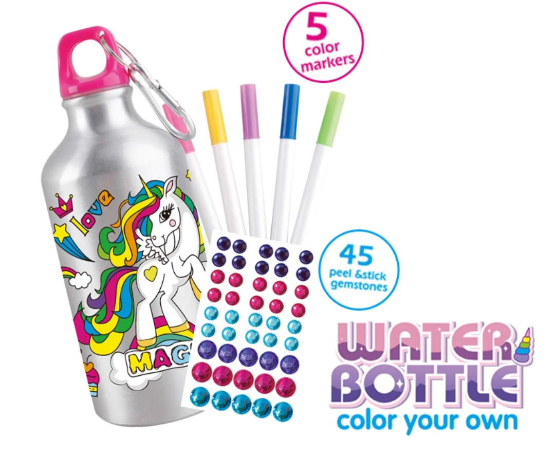 زجاجة ماء تزيين بنفسك – تصميم يونيكورن