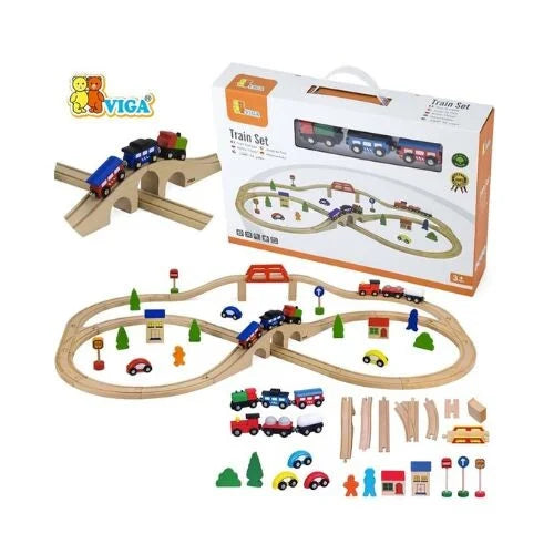 مجموعة مسار القطار الخشبي