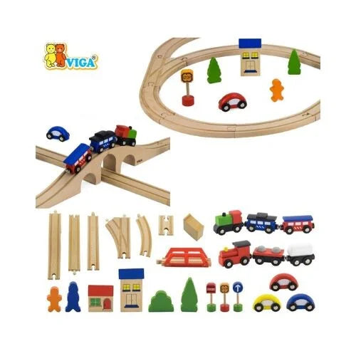مجموعة مسار القطار الخشبي